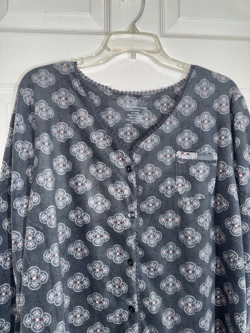 croft & barrow Gray Floral Medallion Long-Sleeve Pajama Set soft fleece size XL - Picture 4 of 12